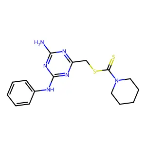 (4-Amino-6-anilino-1,3,5-triazin-2-yl)methyl piperidine-1-carbodithioate structure