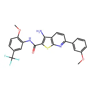3-amino-6-(3-methoxyphenyl)-N-[2-methoxy-5-(trifluoromethyl)phenyl]thieno[2,3-b]pyridine-2-carboxamide structure
