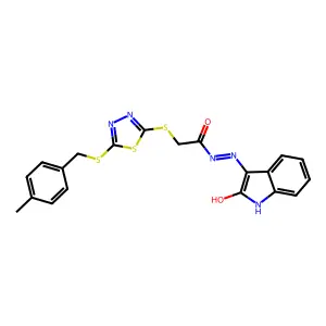 2-({5-[(4-methylbenzyl)sulfanyl]-1,3,4-thiadiazol-2-yl}sulfanyl)-N'-[(3E)-2-oxo-1,2-dihydro-3H-indol-3-ylidene]acetohydrazide structure