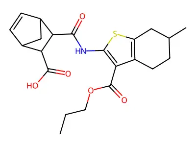 3-({[6-methyl-3-(propoxycarbonyl)-4,5,6,7-tetrahydro-1-benzothien-2-yl]amino}carbonyl)bicyclo[2.2.1]hept-5-ene-2-carboxylic acid structure