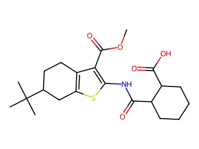 2-((6-(tert-butyl)-3-(methoxycarbonyl)-4,5,6,7-tetrahydrobenzo[b]thiophen-2-yl)carbamoyl)cyclohexanecarboxylic acid structure