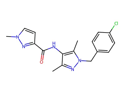 N-[1-[(4-chlorophenyl)methyl]-3,5-dimethylpyrazol-4-yl]-1-methylpyrazole-3-carboxamide structure