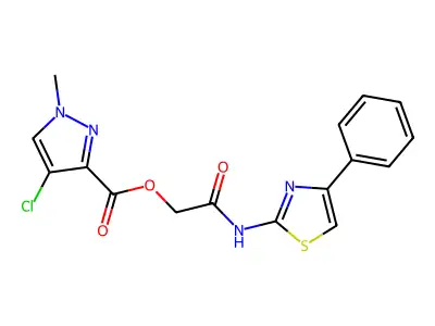 2-oxo-2-[(4-phenyl-1,3-thiazol-2-yl)amino]ethyl 4-chloro-1-methyl-1H-pyrazole-3-carboxylate structure