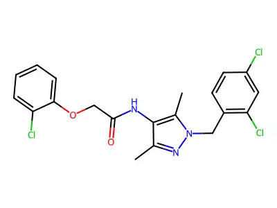 2-(2-chlorophenoxy)-N-[1-(2,4-dichlorobenzyl)-3,5-dimethyl-1H-pyrazol-4-yl]acetamide structure