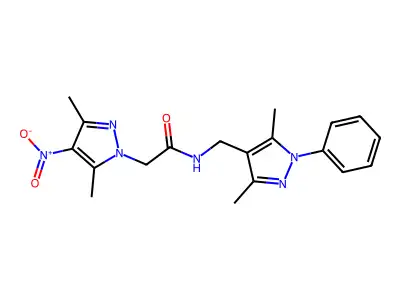 2-(3,5-dimethyl-4-nitropyrazol-1-yl)-N-[(3,5-dimethyl-1-phenylpyrazol-4-yl)methyl]acetamide structure