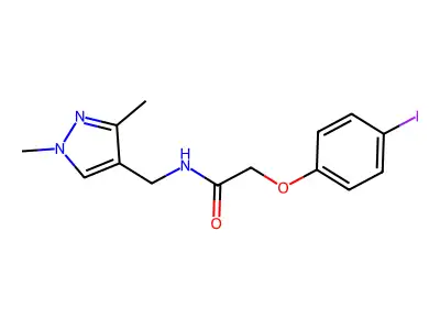 N-[(1,3-dimethylpyrazol-4-yl)methyl]-2-(4-iodophenoxy)acetamide structure