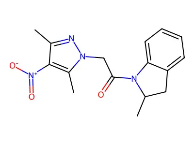 2-(3,5-Dimethyl-4-nitropyrazol-1-yl)-1-(2-methyl-2,3-dihydroindol-1-yl)ethanone structure