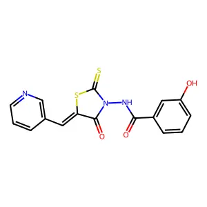 3-hydroxy-N-[(5Z)-4-oxo-5-(pyridin-3-ylmethylidene)-2-thioxo-1,3-thiazolidin-3-yl]benzamide structure