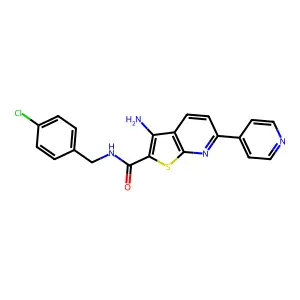 3-amino-N-[(4-chlorophenyl)methyl]-6-(pyridin-4-yl)thieno[2,3-b]pyridine-2-carboxamide structure