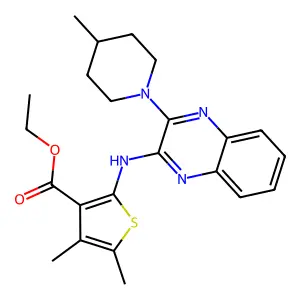 ethyl 4,5-dimethyl-2-{[3-(4-methylpiperidin-1-yl)quinoxalin-2-yl]amino}thiophene-3-carboxylate structure