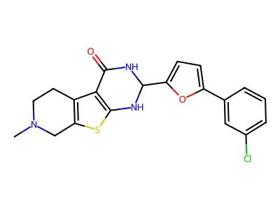 2-[5-(3-chlorophenyl)-2-furyl]-7-methyl-2,3,5,6,7,8-hexahydropyrido[4',3':4,5]thieno[2,3-d]pyrimidin-4(1H)-one structure