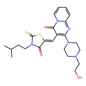 (Z)-5-((2-(4-(2-hydroxyethyl)piperazin-1-yl)-4-oxo-4H-pyrido[1,2-a]pyrimidin-3-yl)methylene)-3-isopentyl-2-thioxothiazolidin-4-one structure