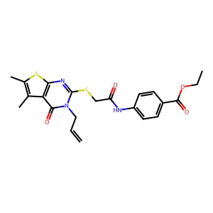 ethyl 4-[({[5,6-dimethyl-4-oxo-3-(prop-2-en-1-yl)-3,4-dihydrothieno[2,3-d]pyrimidin-2-yl]sulfanyl}acetyl)amino]benzoate structure