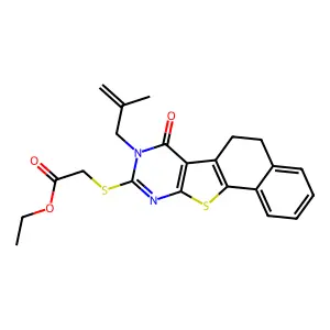 ethyl 2-((8-(2-methylallyl)-7-oxo-5,6,7,8-tetrahydronaphtho[2',1':4,5]thieno[2,3-d]pyrimidin-9-yl)thio)acetate structure