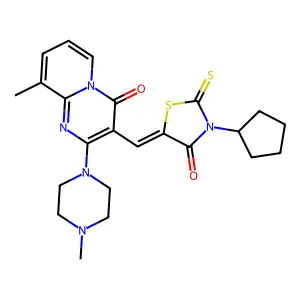 3-[(Z)-(3-cyclopentyl-4-oxo-2-thioxo-1,3-thiazolidin-5-ylidene)methyl]-9-methyl-2-(4-methylpiperazin-1-yl)-4H-pyrido[1,2-a]pyrimidin-4-one structure