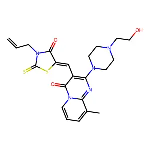 2-[4-(2-hydroxyethyl)piperazin-1-yl]-9-methyl-3-{(Z)-[4-oxo-3-(prop-2-en-1-yl)-2-thioxo-1,3-thiazolidin-5-ylidene]methyl}-4H-pyrido[1,2-a]pyrimidin-4-one structure