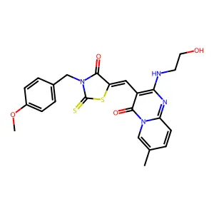2-[(2-hydroxyethyl)amino]-3-{(Z)-[3-(4-methoxybenzyl)-4-oxo-2-thioxo-1,3-thiazolidin-5-ylidene]methyl}-7-methyl-4H-pyrido[1,2-a]pyrimidin-4-one structure