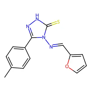 4-((1Z)-2-(2-furyl)-1-azavinyl)-5-(4-methylphenyl)-1,2,4-triazole-3-thiol structure