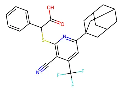 2-{[6-(1-adamantyl)-3-cyano-4-(trifluoromethyl)-2-pyridinyl]sulfanyl}-2-phenylacetic acid structure