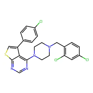 5-(4-chlorophenyl)-4-[4-(2,4-dichlorobenzyl)piperazin-1-yl]thieno[2,3-d]pyrimidine structure