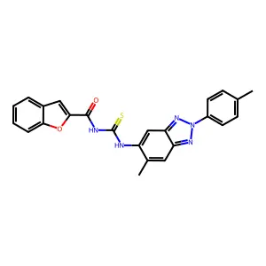 N-[[6-methyl-2-(4-methylphenyl)benzotriazol-5-yl]carbamothioyl]-1-benzofuran-2-carboxamide structure