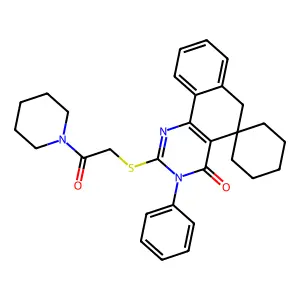 2-(2-oxo-2-piperidin-1-ylethyl)sulfanyl-3-phenylspiro[6H-benzo[h]quinazoline-5,1'-cyclohexane]-4-one structure