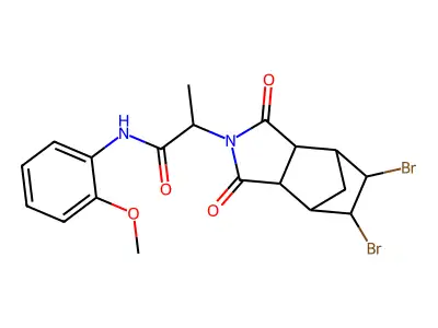 2-(8,9-dibromo-3,5-dioxo-4-azatricyclo[5.2.1.0~2,6~]dec-4-yl)-N-(2-methoxyphenyl)propanamide structure