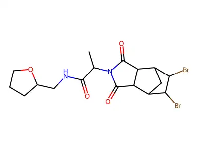 2-(5,6-dibromo-1,3-dioxohexahydro-1H-4,7-methanoisoindol-2(3H)-yl)-N-((tetrahydrofuran-2-yl)methyl)propanamide structure