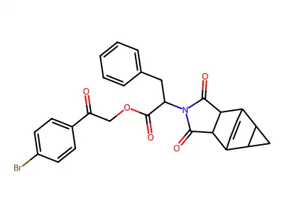 2-(4-bromophenyl)-2-oxoethyl 2-(3,5-dioxo-4-azatetracyclo[5.3.2.0~2,6~.0~8,10~]dodec-11-en-4-yl)-3-phenylpropanoate structure