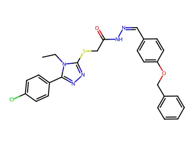 2-[[5-(4-chlorophenyl)-4-ethyl-1,2,4-triazol-3-yl]sulfanyl]-N-[(E)-(4-phenylmethoxyphenyl)methylideneamino]acetamide structure