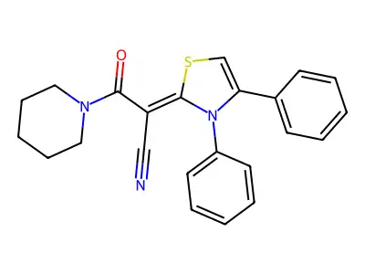 (2Z)-2-(3,4-diphenyl-1,3-thiazol-2-ylidene)-3-oxo-3-piperidin-1-ylpropanenitrile structure
