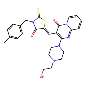 2-[4-(2-hydroxyethyl)piperazin-1-yl]-3-{(Z)-[3-(4-methylbenzyl)-4-oxo-2-thioxo-1,3-thiazolidin-5-ylidene]methyl}-4H-pyrido[1,2-a]pyrimidin-4-one structure