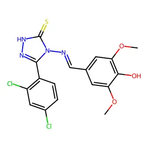 4-({[3-(2,4-dichlorophenyl)-5-sulfanyl-4H-1,2,4-triazol-4-yl]imino}methyl)-2,6-dimethoxyphenol structure