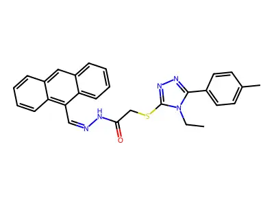 N-[(E)-anthracen-9-ylmethylideneamino]-2-[[4-ethyl-5-(4-methylphenyl)-1,2,4-triazol-3-yl]sulfanyl]acetamide structure