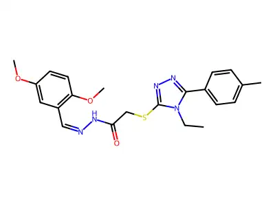 N-[(E)-(2,5-dimethoxyphenyl)methylideneamino]-2-[[4-ethyl-5-(4-methylphenyl)-1,2,4-triazol-3-yl]sulfanyl]acetamide structure