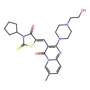 3-[(Z)-(3-cyclopentyl-4-oxo-2-thioxo-1,3-thiazolidin-5-ylidene)methyl]-2-[4-(2-hydroxyethyl)piperazin-1-yl]-7-methyl-4H-pyrido[1,2-a]pyrimidin-4-one structure