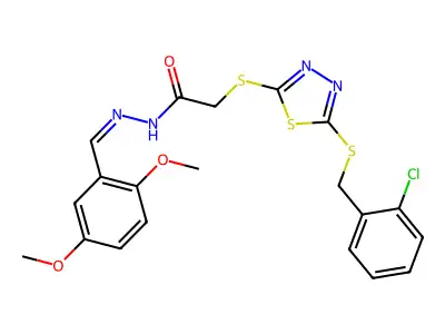 2-[[5-[(2-chlorophenyl)methylsulfanyl]-1,3,4-thiadiazol-2-yl]sulfanyl]-N-[(E)-(2,5-dimethoxyphenyl)methylideneamino]acetamide structure