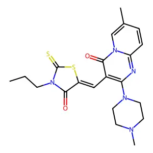 7-methyl-2-(4-methylpiperazin-1-yl)-3-[(Z)-(4-oxo-3-propyl-2-thioxo-1,3-thiazolidin-5-ylidene)methyl]-4H-pyrido[1,2-a]pyrimidin-4-one structure