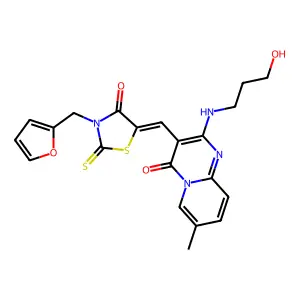 3-{(Z)-[3-(furan-2-ylmethyl)-4-oxo-2-thioxo-1,3-thiazolidin-5-ylidene]methyl}-2-[(3-hydroxypropyl)amino]-7-methyl-4H-pyrido[1,2-a]pyrimidin-4-one structure