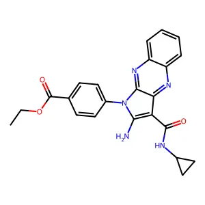 ethyl 4-[2-amino-3-(cyclopropylcarbamoyl)-1H-pyrrolo[2,3-b]quinoxalin-1-yl]benzoate structure