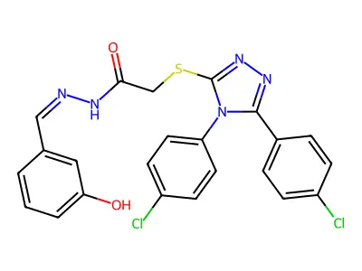 2-[[4,5-bis(4-chlorophenyl)-1,2,4-triazol-3-yl]sulfanyl]-N-[(E)-(3-hydroxyphenyl)methylideneamino]acetamide structure