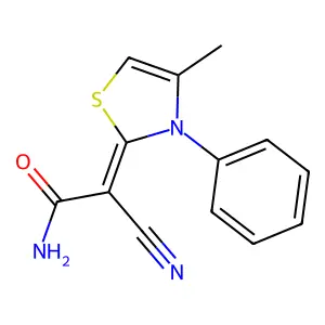 (2Z)-2-cyano-2-(4-methyl-3-phenyl-1,3-thiazol-2-ylidene)acetamide structure