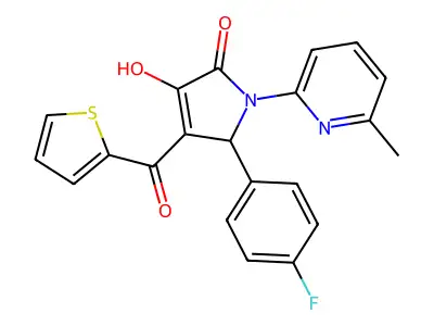 (E)-[2-(4-fluorophenyl)-1-(6-methylpyridinium-2-yl)-4,5-dioxopyrrolidin-3-ylidene](thiophen-2-yl)methanolate structure