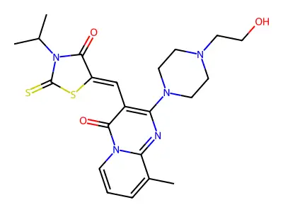 (Z)-5-((2-(4-(2-hydroxyethyl)piperazin-1-yl)-9-methyl-4-oxo-4H-pyrido[1,2-a]pyrimidin-3-yl)methylene)-3-isopropyl-2-thioxothiazolidin-4-one structure