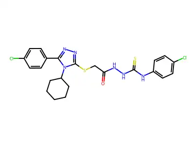 N-(4-chlorophenyl)-2-({[5-(4-chlorophenyl)-4-cyclohexyl-4H-1,2,4-triazol-3-yl]sulfanyl}acetyl)hydrazinecarbothioamide structure