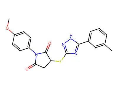 1-(4-methoxyphenyl)-3-{[5-(3-methylphenyl)-4H-1,2,4-triazol-3-yl]sulfanyl}pyrrolidine-2,5-dione structure