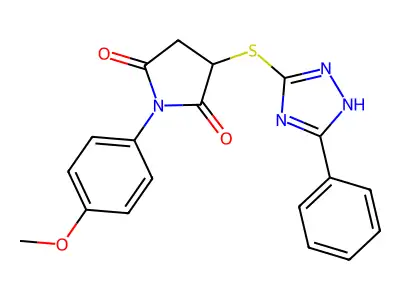 1-(4-methoxyphenyl)-3-[(5-phenyl-4H-1,2,4-triazol-3-yl)sulfanyl]pyrrolidine-2,5-dione structure