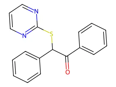1,2-Diphenyl-2-(pyrimidin-2-ylsulfanyl)ethanone structure