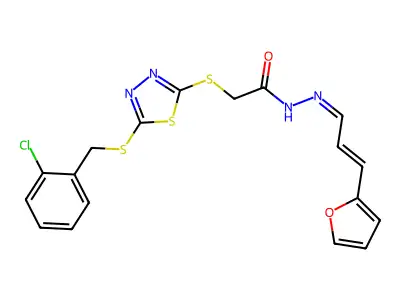 (E)-2-((5-((2-chlorobenzyl)thio)-1,3,4-thiadiazol-2-yl)thio)-N'-((E)-3-(furan-2-yl)allylidene)acetohydrazide structure