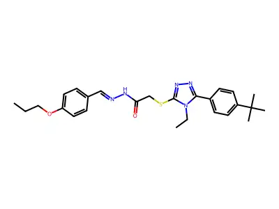 (Z)-2-((5-(4-(tert-butyl)phenyl)-4-ethyl-4H-1,2,4-triazol-3-yl)thio)-N'-(4-propoxybenzylidene)acetohydrazide structure